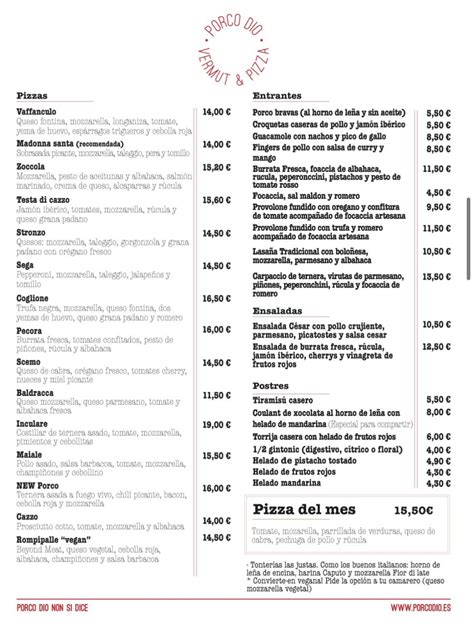 porcodio es menu|Menu at Porco Dio restaurant, Lleida